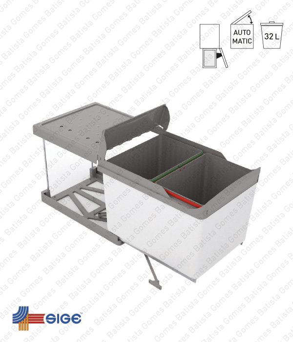 Balde para lixo extra�vel - Porta lateral - M�d. 450 - Autom�tico - 32L